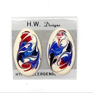 •- H.W. Designs Vintage Earrings Paint Swirl Z58